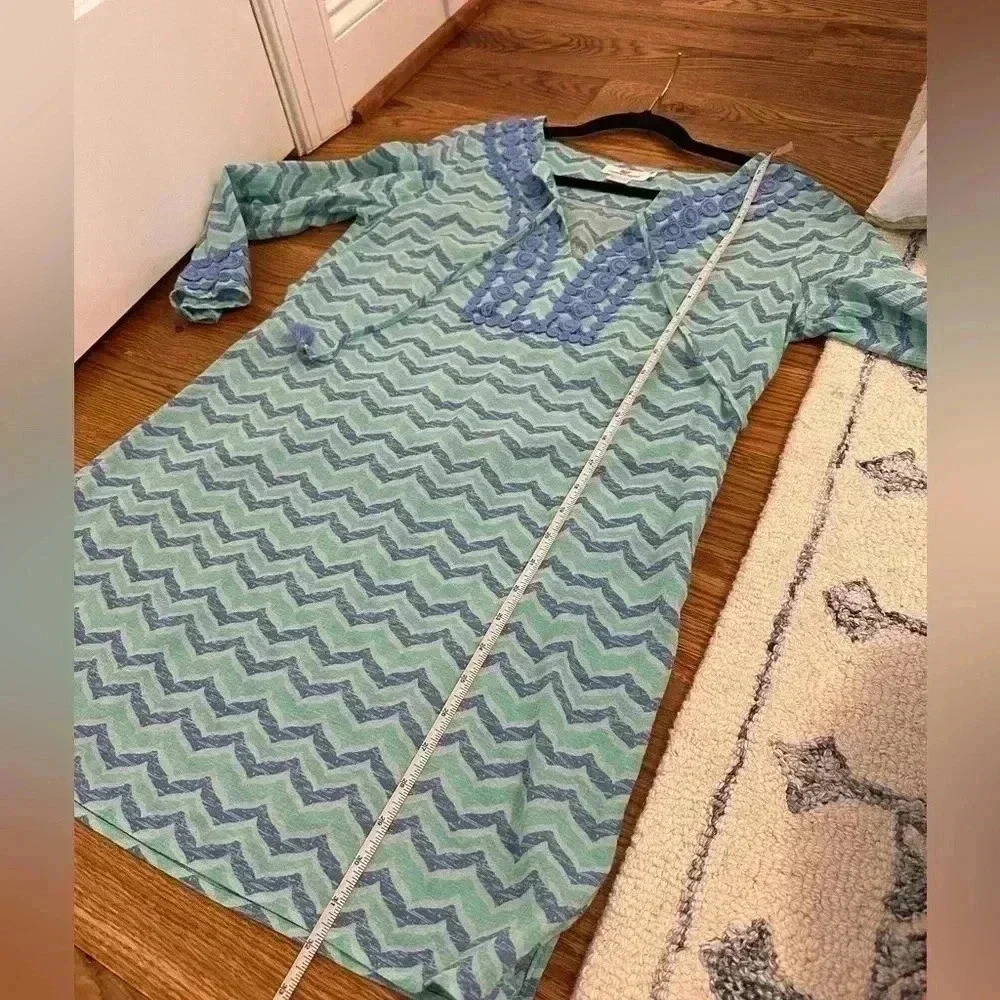 Vineyard Vines Whale Tail Chevron Print Tunic Cover Up Cotton Blue Size Small - Picture 12 of 13